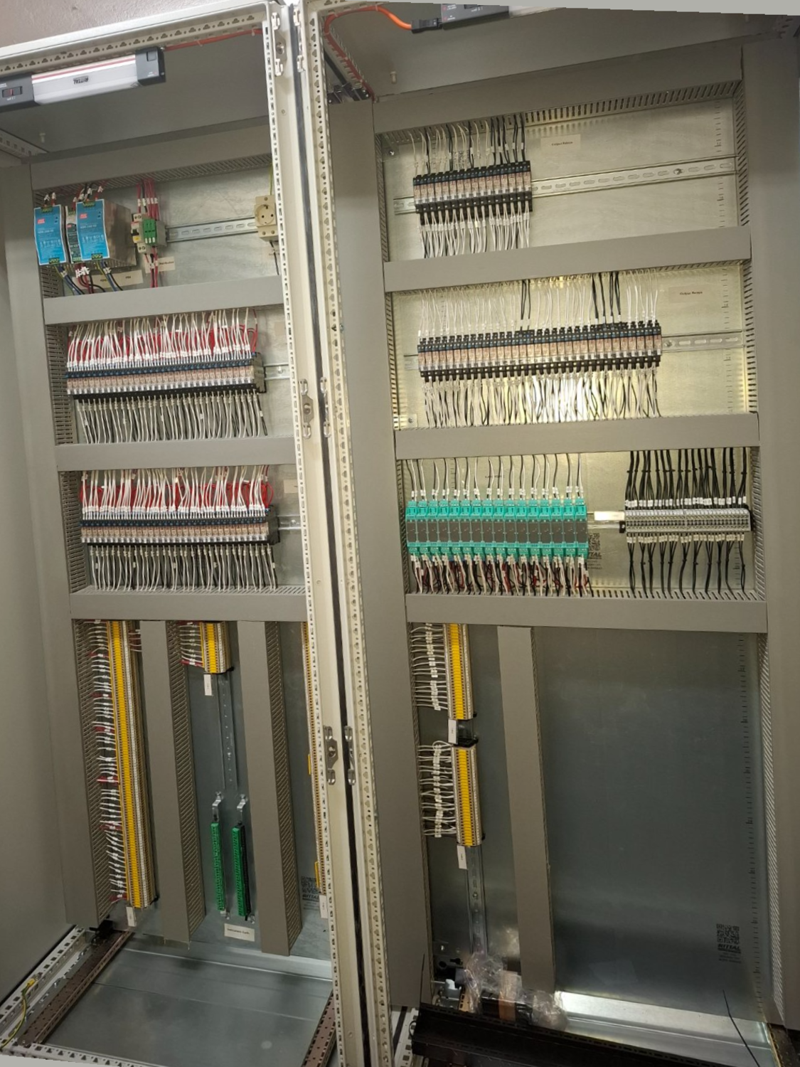 Intrinsically-safe I/O marshalling with isolation barriers and relay banks in an oil & gas control cabinet built by KIREAS